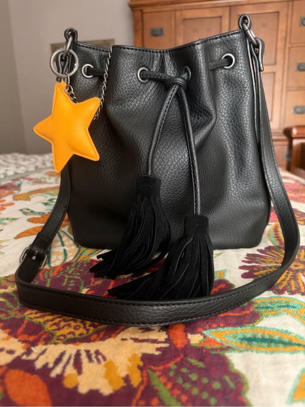 American Eagle Tassel Bucket Crossbody Bag
